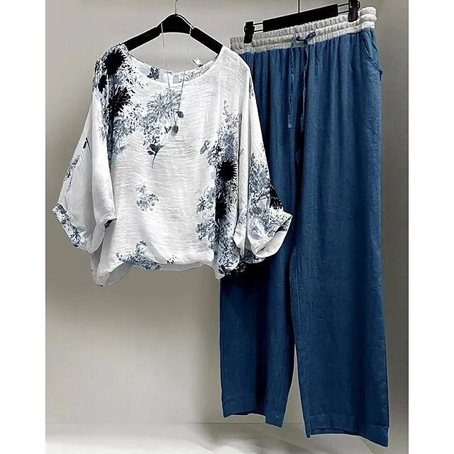 Women's Bolero Top Printing Daily Blue Green Gray Print Long Sleeve Fashion Crew Neck Loose Fit Summer