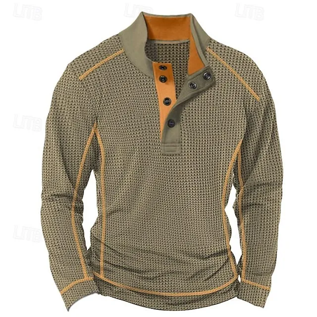 Men's Henley Shirt Waffle Knit Tee Tee Top Long Sleeve Shirt Color Block Henley Street Vacation Long Sleeve Patchwork Clothing Apparel Fashion Designer Basic