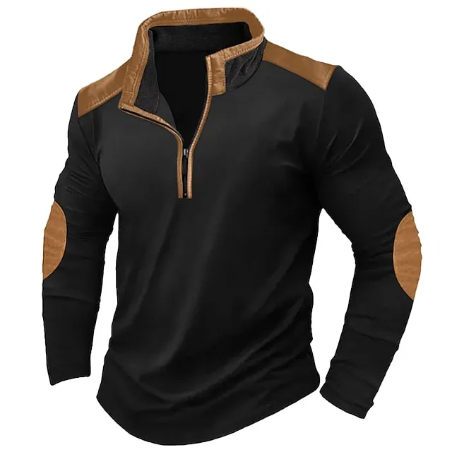 Men's T shirt Tee Waffle Knit Tee Quarter Zip Tee Tee Top Long Sleeve Shirt Color Block Quarter Zip Street Vacation Long Sleeve Patchwork Clothing Apparel Fashion Designer Basic