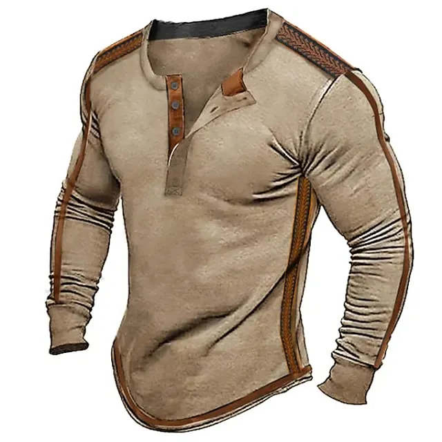 Men's T shirt Tee Henley Shirt Tee Top Long Sleeve Shirt Color Block Henley Street Vacation Long Sleeve Patchwork Clothing Apparel Vintage Designer Basic