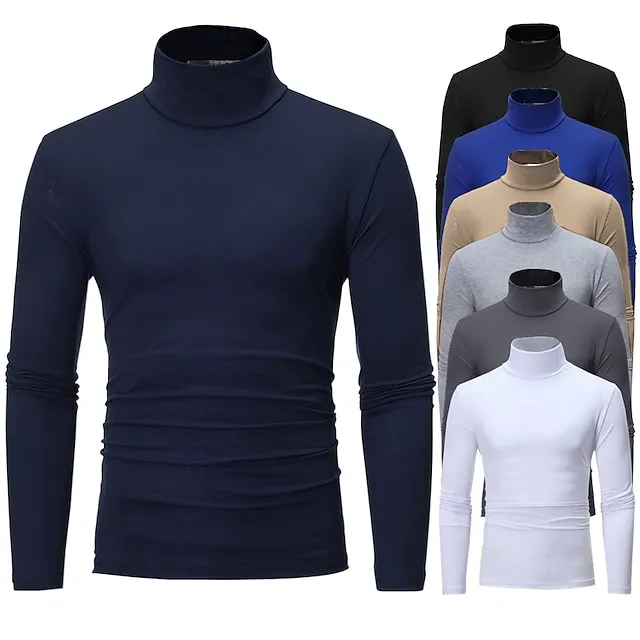 Men's T shirt Tee Turtleneck shirt Long Sleeve Shirt Plain Rolled collar Outdoor Casual Long Sleeve Clothing Apparel Lightweight Classic Casual Slim Fit