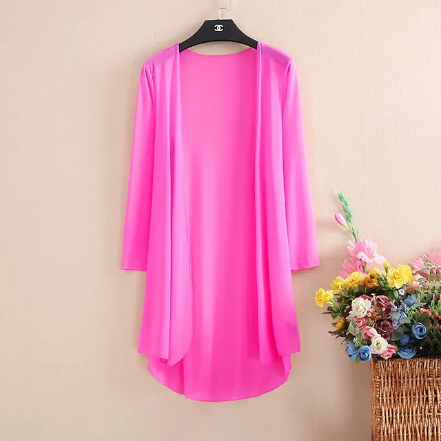 Women's Cardigans Outdoor Street Dailywear Spring Fall Long Cardigans Regular Fit Breathable Lightweight Simple Casual Cardigans Long Sleeve Solid Color Pure Color Slim Fit Black White Wine