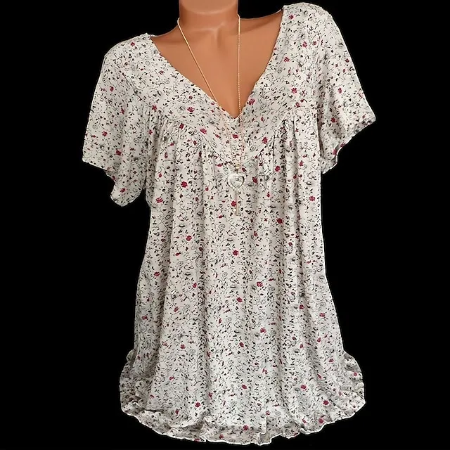 Women's Plus Size T shirt Tee Floral Daily Vacation Going out Dolman Sleeve Black White Yellow Print Short Sleeve Streetwear V Neck Regular Fit Summer Spring