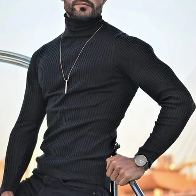 Men's T shirt Tee Turtleneck shirt Long Sleeve Shirt Plain Rolled collar Street Holiday Long Sleeve Clothing Apparel Casual Comfortable Essential