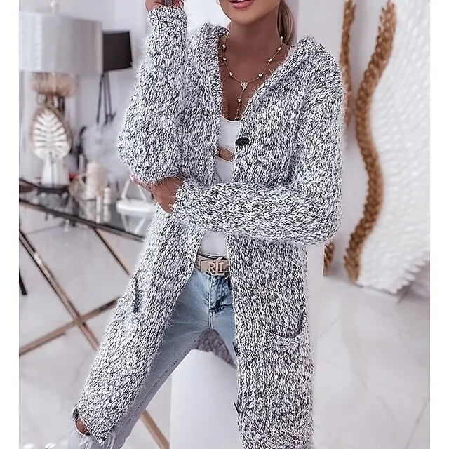 Women's Cardigan Sweater Open Front Crochet Knit Knit Knitted Fall Winter Long Daily Holiday Casual Long Sleeve Solid Color Gray S M L