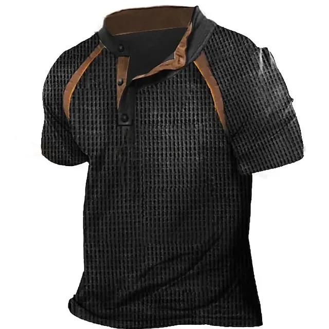 Men's Waffle Henley Shirt Tee Graphic Plaid Checkered Henley Outdoor Casual Short Sleeve Button-Down Clothing Apparel Fashion Designer Basic