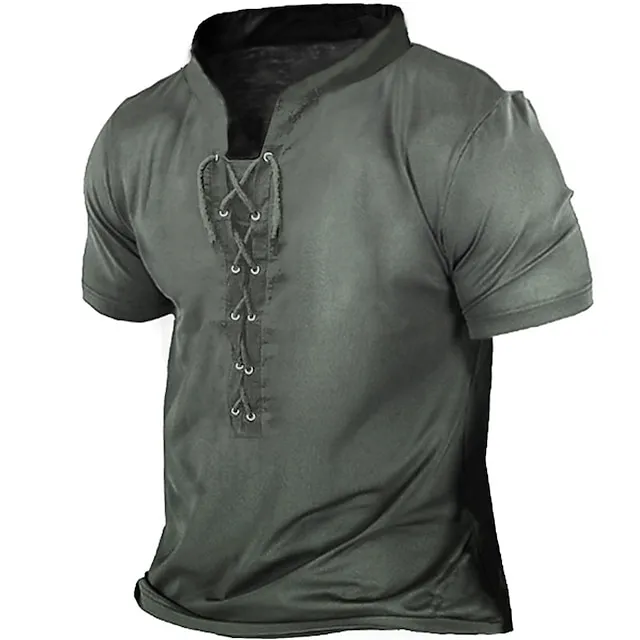 Men's Henley Shirt Tee Plain Henley Daily Sports Short Sleeve Lace up Clothing Apparel Fashion Casual Comfort