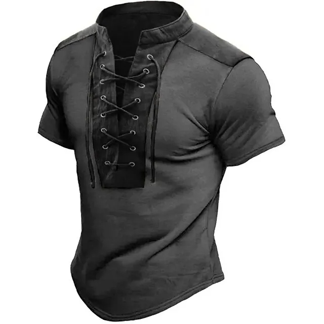 Men's T shirt Tee Tee Graphic Color Block Collar Casual Daily Short Sleeve Lace up Print Clothing Apparel Fashion Designer Vintage