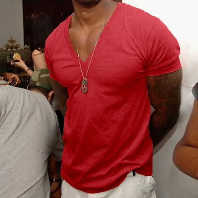 Men's T shirt Tee Tee Top Plain V Neck Street Vacation Short Sleeves Clothing Apparel Fashion Designer Basic