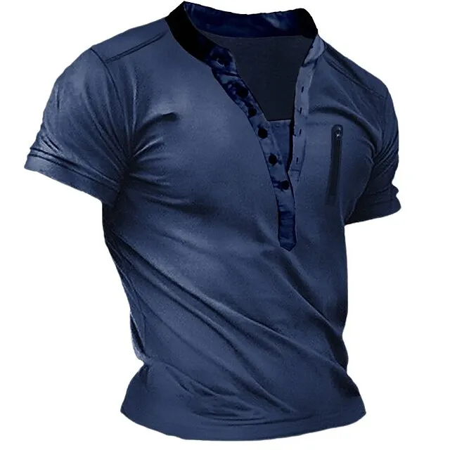 Men's T shirt Tee Henley Shirt Tee Top Plain Henley Street Vacation Short Sleeves Clothing Apparel Fashion Designer Basic