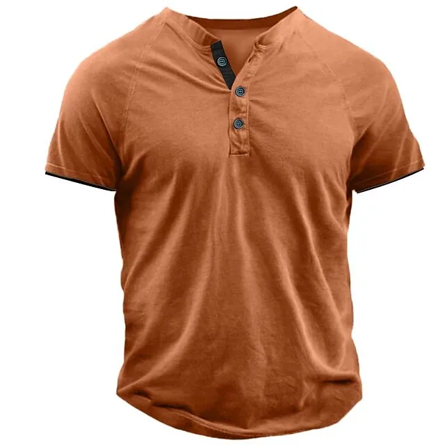 Men's T shirt Tee Henley Shirt Tee Top Plain Henley Street Vacation Short Sleeves Clothing Apparel Fashion Designer Basic