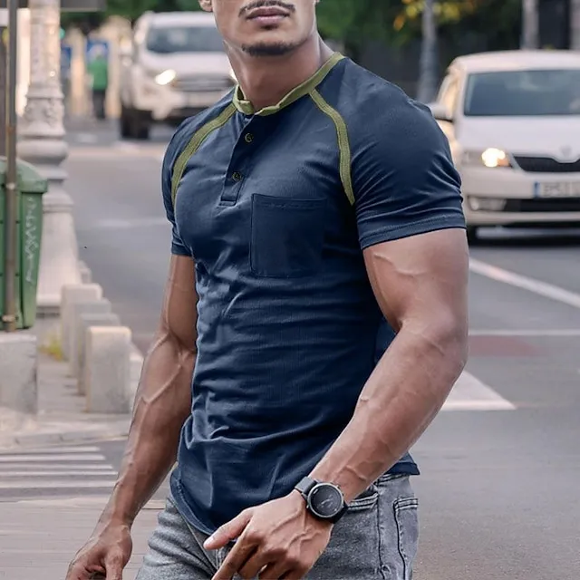 Men's Henley Shirt Tee Top Raglan Sleeve Henley Street Vacation Short Sleeves Clothing Apparel Fashion Designer Basic