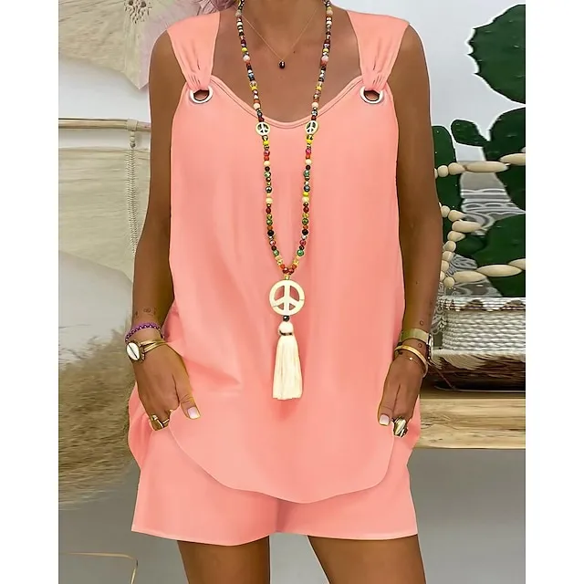 Women's Tank Top Shorts Sets Solid Color Casual Daily Black Pink Sleeveless Streetwear Daily Neon & Bright V Neck Regular Fit Fall & Winter