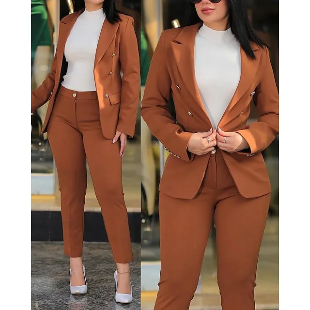 Women's Blazer Office Suit Pants Sets Plain Work Daily Black Burgundy Royal Blue Long Sleeve Daily Business Regular Fit Fall & Winter