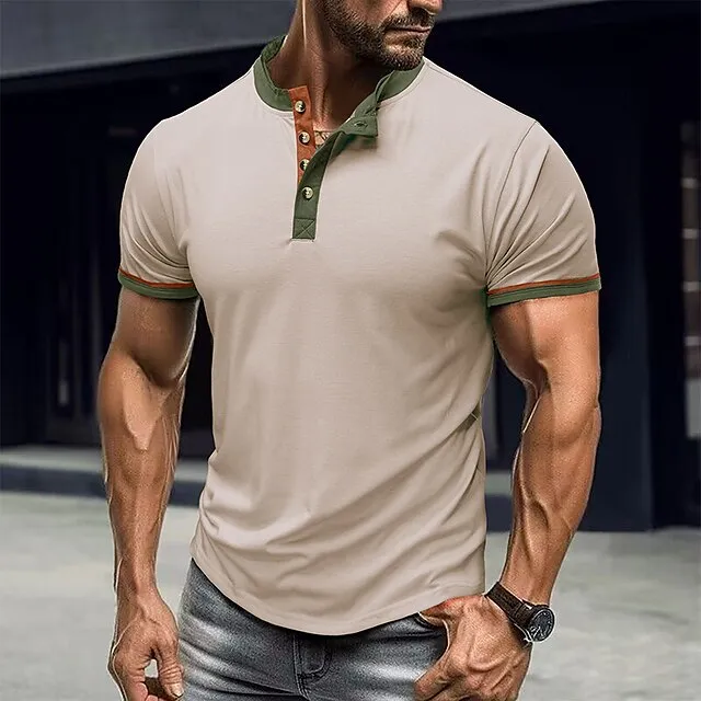 Men's T shirt Tee Henley Shirt Tee Top Plain Henley Street Vacation Short Sleeves Clothing Apparel Fashion Designer Basic