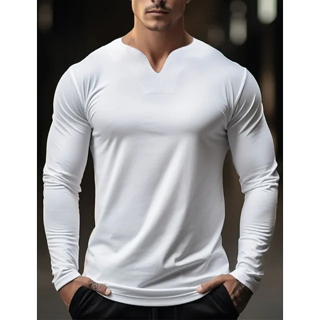Men's T shirt Tee Tee Top Long Sleeve Shirt Plain V Neck Street Vacation Long Sleeve Clothing Apparel Sport Designer Basic